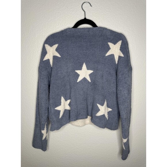 Sincerely Jules Sweater Womens Medium Blue White Star Print Fuzzy Knit Pullover - Picture 6 of 6
